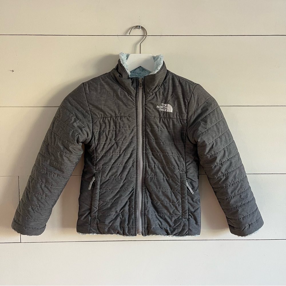 The North Face girls reversible mossbud jacket inner coat jacket blue gray XS